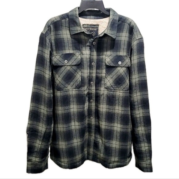 Grizzly Mountain Sherpa Lined Men's M Flannel Shirt Jacket Shacket Green Plaid - Picture 8 of 16